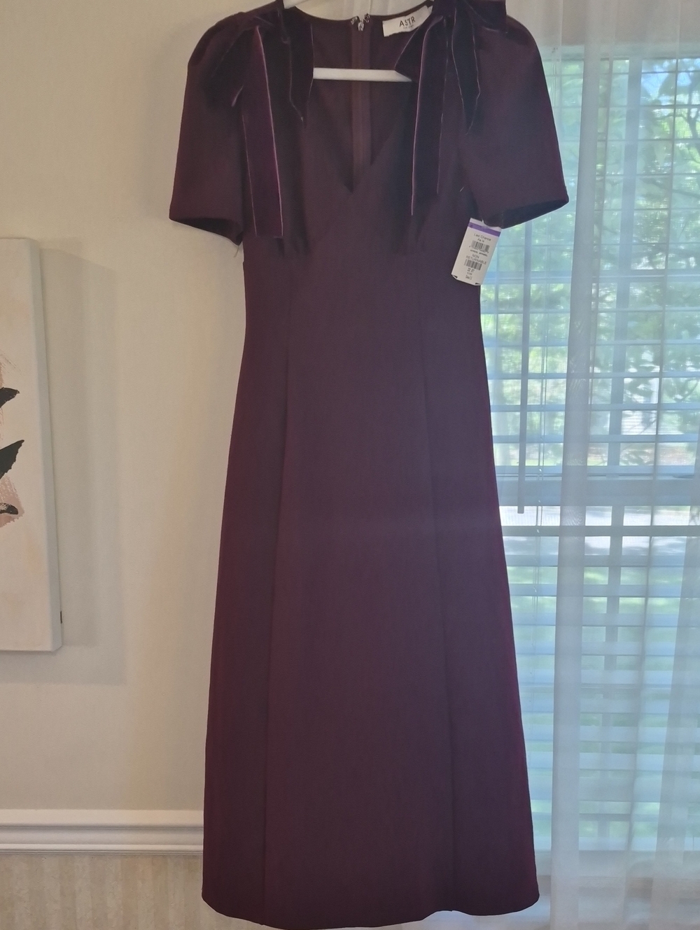 Astr Plum Maxi Dress with Shoulder Bows